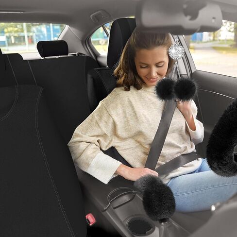 47 Car Seat Cover Full Set Car Accessories Car Seat Covers for Car Front Rear Seat Cover Fluffy Steering Wheel Cover Seat Belt Automotive Floor Mats Car Air Conditioner Decoration Strip (Beige) in Saudi Arabia