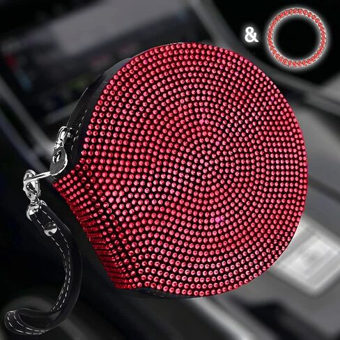 Pomelo Litchi Pitaya سعة كبيرة وشديدة التحمل، حامل أقراص DVD CD للسيارة، قرص تخزين DVD/VCD محمول، إكسسوارات السيارة اللامعة للنساء من حجر الراين، حامل قرص مضغوط للسيارة (أحمر) in Kuwait