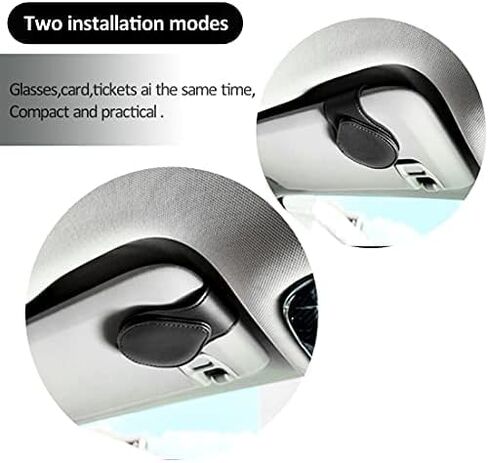 حامل نظارات السيارة العالمي للسيارة من قطعتين، حامل نظارات شمسية بمشبك جلدي للنظارات الطبية ومشبك بطاقة التذاكر وحامل النظارات للسيارة (اسود) in Kuwait