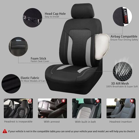 CAR PASS 3D Air Mesh Car Seat Covers Full Set, Breathable Sporty Rear Bench with Zipper for Armrest Box Universal Fit 95% Automotive SUV,Truck,Sedan Interior Cute Women Airbag Compatible, Black Blue in Kuwait