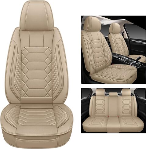 Leather Car Seat Covers Front Set, Waterproof Faux Leather Seat Covers for Cars, Non-Slip Car Interior Covers Universal Fit for Most Cars Sedans Trucks SUVs, Beige in Kuwait