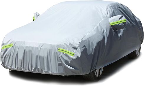 غطاء سيارة مقاوم للماء في جميع الاحوال الجوية والثلج والرياح والخدش للحماية من الاشعة فوق البنفسجية في الهواء الطلق مع 6 شرائط عاكسة، مقاس عالمي لسيارة سيدان (حتى 193 انش) in Kuwait