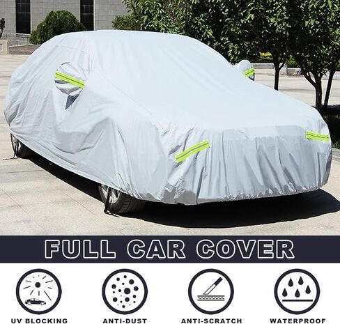 غطاء سيارة مقاوم للماء في جميع الاحوال الجوية والثلج والرياح والخدش للحماية من الاشعة فوق البنفسجية في الهواء الطلق مع 6 شرائط عاكسة، مقاس عالمي لسيارة سيدان (حتى 193 انش) in Kuwait
