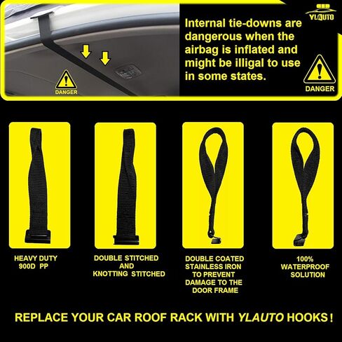 Rooftop Cargo Tie Down Hook Straps for Attaching Car Top Carriers Without A Roof Rack,100% Waterpoof,Suitable for Any Rooftop Cargo Carrier,No More Straps Inside Your Car(6PCS) (Orange) in Kuwait