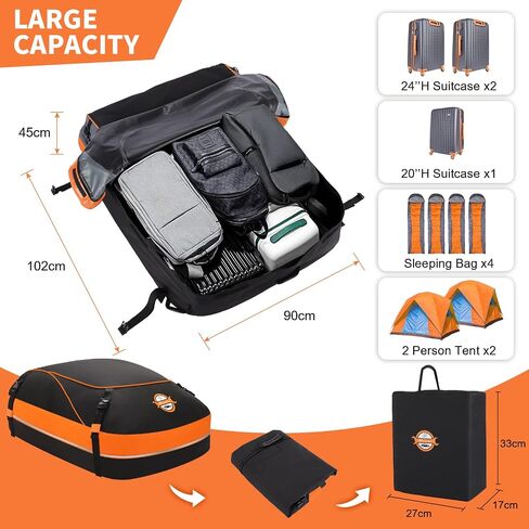 Sailnovo Car Rooftop Cargo Carrier Roof Bag 15 Cubic Feet Waterproof Roof Top Cargo Carrier fit Vehicle with Without Luggage Rack, Soft Shell Roof Cargo Box with Tie-Down Strap, Door Hook, Storage Bag in Saudi Arabia