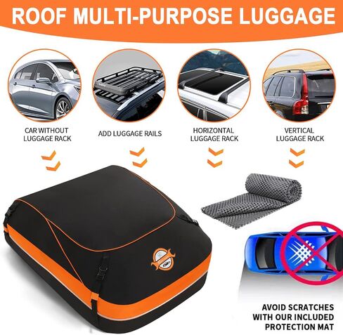 Sailnovo Car Rooftop Cargo Carrier Roof Bag 15 Cubic Feet Waterproof Roof Top Cargo Carrier fit Vehicle with Without Luggage Rack, Soft Shell Roof Cargo Box with Tie-Down Strap, Door Hook, Storage Bag in Saudi Arabia