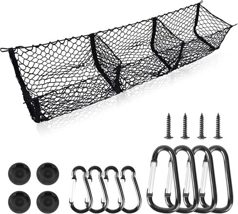 ترقية منظم سرير صندوق السيارة لسيارات Ford/Dodge/GMC/Chevy Silverado/Toyota/Nissan/Honda/Lincoln وPickup Truck، شبكة تخزين شبكية أطول بطول 59 بوصة، شبكة شحن شديدة التحمل مع 3 جيوب قابلة للفصل in Kuwait
