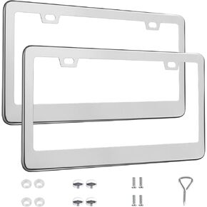 2 Pack License Plate Frames, Stainless Steel Car License Plate Cover Car Accessories with Screw Caps (Black)