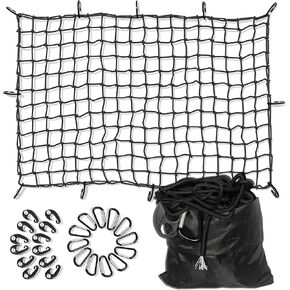 Cargo net for Pickup Truck Bed: Jaugow Heavy Duty Bungee Netting 3' x 4' Stretches to 6' x 8' - SUV roof Rack Basket net for Tacoma ram F150