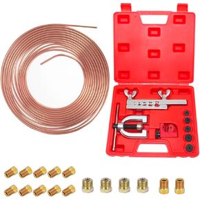 ANSIKE 3/16 Brake Line 25 ft Copper Coated Flexible Tube Roll + Brake Line Flaring Tool Kit Single and Double Flare Brake Line Tool Kit with 16 Fittings in Kuwait