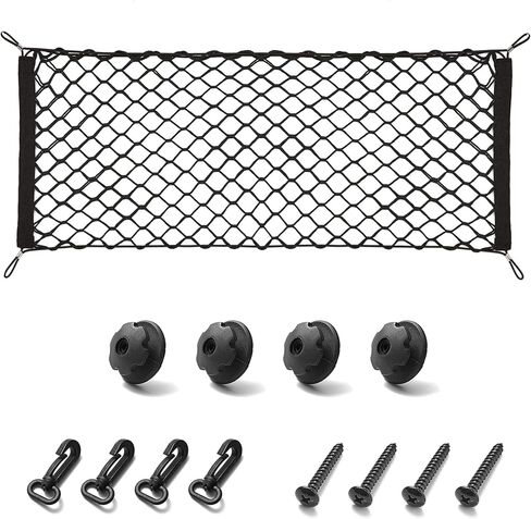 شبكة حمولة خلفية شديدة التحمل قابلة للتمدد، شبكة شاحنة مرنة عالمية قابلة للتعديل مع خطافات، منظم شبكي تخزين بنجي للسيارة وسيارات الدفع الرباعي والشاحنات (35.43 × 11.81) in Kuwait