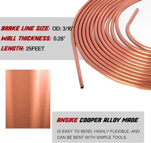 ANSIKE 3/16 خط الفرامل 25 قدم لفة أنبوب مرنة مطلية بالنحاس + مجموعة أدوات حرق خط الفرامل مجموعة أدوات خط الفرامل المفردة والمزدوجة مع 16 تركيبًا in Kuwait