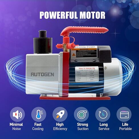 مضخة تفريغ AUTOGEN بمرحلتين 12CFM، 1/2HP 0.2Pa 110V مضخة تفريغ هواء لـ R12 R22 R134a R410a، مضخة فراغ دوارة دوارة لإعادة شحن مبرد HVAC/AUTO AC، وتفريغ النبيذ، وحلب البقر in Kuwait