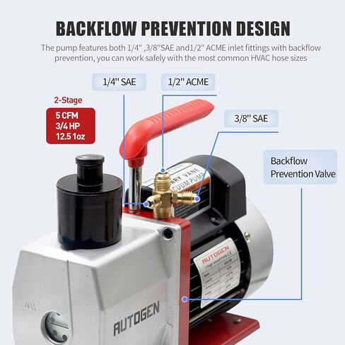 مضخة تفريغ AUTOGEN بمرحلتين 12CFM، 1/2HP 0.2Pa 110V مضخة تفريغ هواء لـ R12 R22 R134a R410a، مضخة فراغ دوارة دوارة لإعادة شحن مبرد HVAC/AUTO AC، وتفريغ النبيذ، وحلب البقر in Kuwait