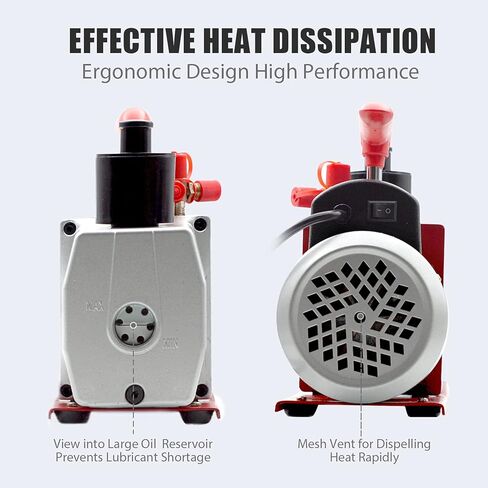 مضخة تفريغ AUTOGEN بمرحلتين 12CFM، 1/2HP 0.2Pa 110V مضخة تفريغ هواء لـ R12 R22 R134a R410a، مضخة فراغ دوارة دوارة لإعادة شحن مبرد HVAC/AUTO AC، وتفريغ النبيذ، وحلب البقر in Kuwait