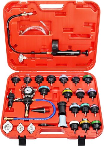 Radiator Pressure Tester Coolant Vacuum Refill Kit 28PCS Automotive Cooling System Leak Test Pneumatic Water Tank Purge Fill Tool Set with Gauge Adapter Cap Universal for Auto Car Airlift in Kuwait