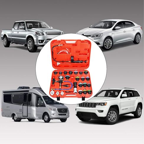 Radiator Pressure Tester Coolant Vacuum Refill Kit 28PCS Automotive Cooling System Leak Test Pneumatic Water Tank Purge Fill Tool Set with Gauge Adapter Cap Universal for Auto Car Airlift in Kuwait