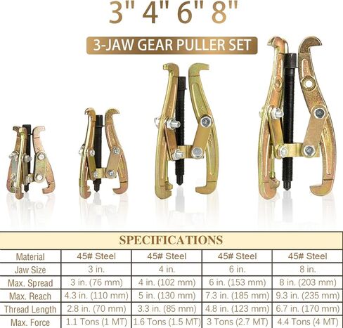 DRAONGYE 3 "4" 6 "أداة إزالة ساحبة محمل تروس الفك 3" 3" 4" 6" للتروس المنزلقة، البكرة، وعجلة الموازنة، 3 قطع مجموعة أدوات إزالة سحّاب دولاب الموازنة in Kuwait