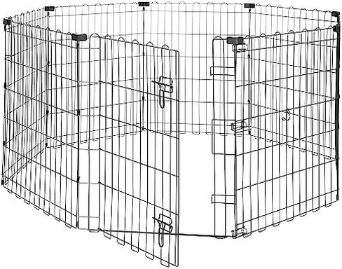 Amazon Basics Foldable Octagonal Metal Exercise Pet Playpen for Dogs, Portable Fence Pen, Single Door, 60 x 60 x 36 Inches, Medium - 36"H, Metal, Black in Saudi Arabia