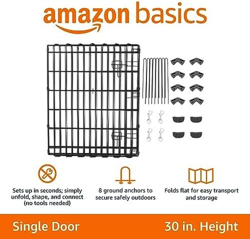 Amazon Basics Foldable Octagonal Metal Exercise Pet Playpen for Dogs, Portable Fence Pen, Single Door, 60 x 60 x 36 Inches, Medium - 36"H, Metal, Black in Saudi Arabia