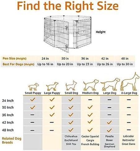 Amazon Basics Foldable Octagonal Metal Exercise Pet Playpen for Dogs, Portable Fence Pen, Single Door, 60 x 60 x 36 Inches, Medium - 36"H, Metal, Black in Saudi Arabia