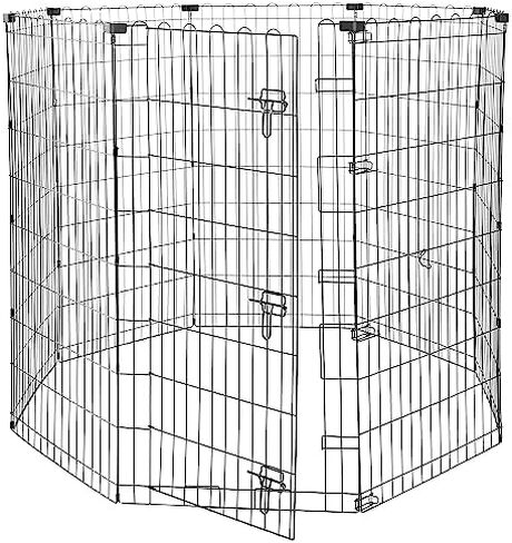 Amazon Basics Foldable Octagonal Metal Exercise Pet Playpen for Dogs, Portable Fence Pen, Single Door, 60 x 60 x 36 Inches, Medium - 36"H, Metal, Black in Saudi Arabia