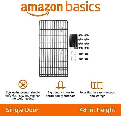 Amazon Basics Foldable Octagonal Metal Exercise Pet Playpen for Dogs, Portable Fence Pen, Single Door, 60 x 60 x 36 Inches, Medium - 36"H, Metal, Black in Saudi Arabia