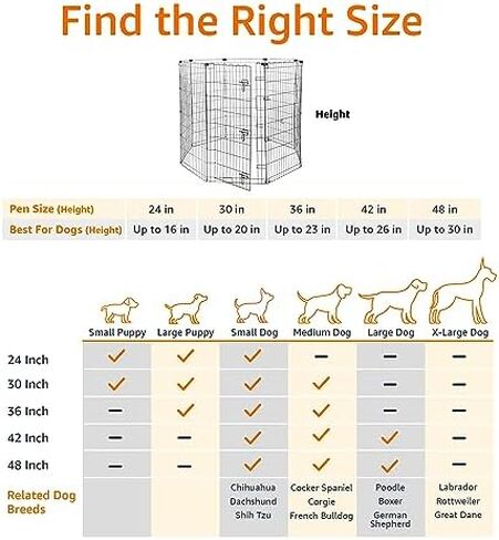 Amazon Basics Foldable Octagonal Metal Exercise Pet Playpen for Dogs, Portable Fence Pen, Single Door, 60 x 60 x 36 Inches, Medium - 36"H, Metal, Black in Saudi Arabia