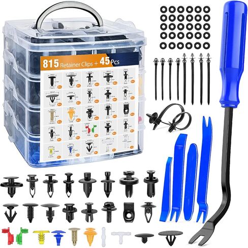 GOOACC 860Pcs Car Push Retainer Clips & Auto Fasteners Assortment -26 Most Popular Sizes Nylon Bumper Fender Rivets with 10 Cable Ties and Fasteners Remover for Toyota GM Ford Honda Chevy in Saudi Arabia