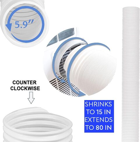 خرطوم تكييف الهواء المحمول - خرطوم عادم خرطوم التيار المتردد، قطر 5.9 بوصة، تمديد الطول حتى 80 بوصة، خيط في اتجاه عقارب الساعة، استخدام عالمي لفتحات التيار المتردد المحمولة، أجزاء تكييف الهواء in Kuwait