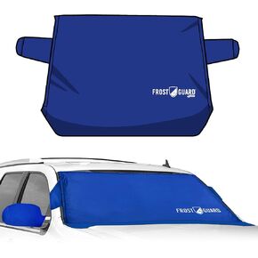 FrostGuard Plus Winter Windshield Cover with Built-in Security Panels and Wiper Blade Coverage + Mirror Covers - Weather Resistant; Protects from Snow, Ice and Frost (Black, XL)
