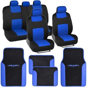 BDK Black Combo Fresh Design Matching All Protective Seat Covers (2 Front 1 Bench) with Heavy Protection Sleek Graphic Auto Carpet Floor Mats (4 Set)