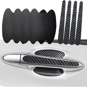 Pack-4 Car Door Handle Scratch Protectors, Car Door Handle Paint Guard, Universal Door Handle Cups Protective Film Leather Door Bowl Sticker (Carbon Fiber Black)