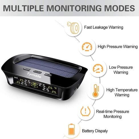 تايميت نظام مراقبة ضغط الاطارات - شحن شمسي، 5 اوضاع انذار، وضع النوم التلقائي، تبادل وضع الاطارات، 4 مستشعرات TPMS (0-87 باوند لكل انش مربع) استهلاك منخفض للطاقة ومستشعر عمر عمل طويل in Kuwait