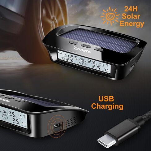 تايميت نظام مراقبة ضغط الاطارات - شحن شمسي، 5 اوضاع انذار، وضع النوم التلقائي، تبادل وضع الاطارات، 4 مستشعرات TPMS (0-87 باوند لكل انش مربع) استهلاك منخفض للطاقة ومستشعر عمر عمل طويل in Kuwait