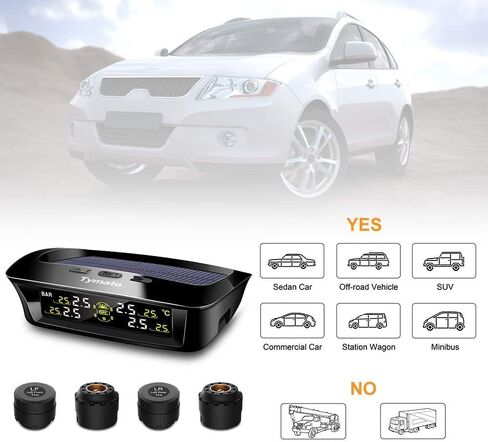 تايميت نظام مراقبة ضغط الاطارات - شحن شمسي، 5 اوضاع انذار، وضع النوم التلقائي، تبادل وضع الاطارات، 4 مستشعرات TPMS (0-87 باوند لكل انش مربع) استهلاك منخفض للطاقة ومستشعر عمر عمل طويل in Kuwait