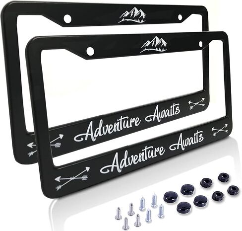 Car License Plate Frame - Matte Stainless Steel License Plate Covers with Free Screws Fasteners + Black Screw Caps (2 Pack-Black) in Saudi Arabia
