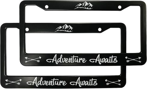 Car License Plate Frame - Matte Stainless Steel License Plate Covers with Free Screws Fasteners + Black Screw Caps (2 Pack-Black) in Saudi Arabia