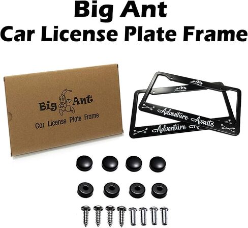 Car License Plate Frame - Matte Stainless Steel License Plate Covers with Free Screws Fasteners + Black Screw Caps (2 Pack-Black) in Saudi Arabia