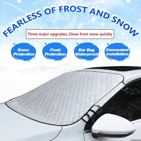 AUQDD 4-Layers All-Weather Windshield Sunscreen Cover - for Compact and Medium-Sized SUVs, Sedans, High Density PE Aluminized Film, Heat Insulation, Wear Resistance, UV Resistance, Magnetically Fixed in Saudi Arabia