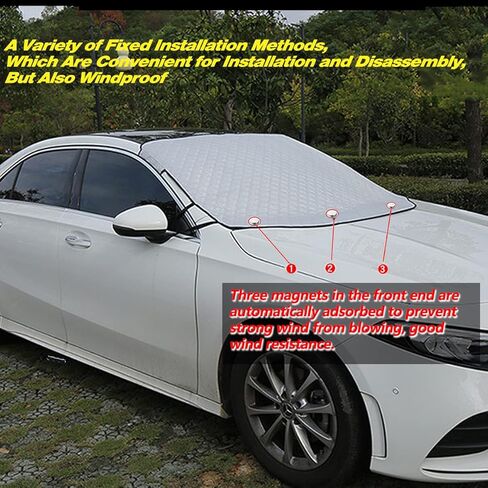 AUQDD 4-Layers All-Weather Windshield Sunscreen Cover - for Compact and Medium-Sized SUVs, Sedans, High Density PE Aluminized Film, Heat Insulation, Wear Resistance, UV Resistance, Magnetically Fixed in Saudi Arabia