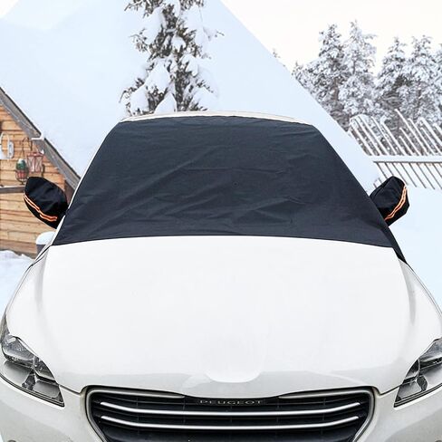 Ajxn Car Windshield Snow Cover, Windshield Cover for Ice and Snow Frost with Removable Mirror Cover Protector, Wiper Front Window Protects Windproof UV Sunshade Cover for Most Cars Black #4 (85"x49") in Saudi Arabia