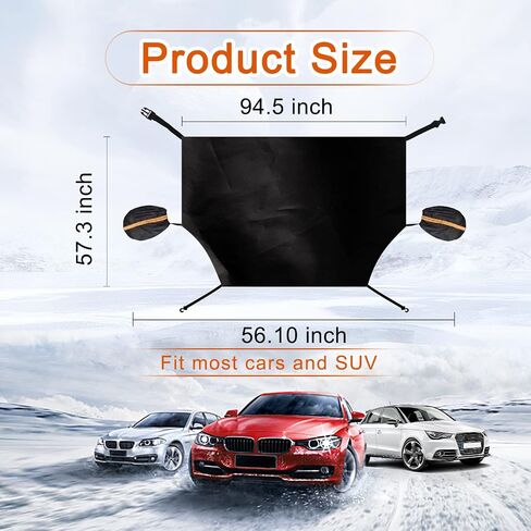 Ajxn Car Windshield Snow Cover, Windshield Cover for Ice and Snow Frost with Removable Mirror Cover Protector, Wiper Front Window Protects Windproof UV Sunshade Cover for Most Cars Black #4 (85"x49") in Saudi Arabia