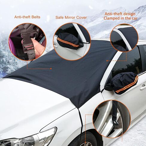 Ajxn Car Windshield Snow Cover, Windshield Cover for Ice and Snow Frost with Removable Mirror Cover Protector, Wiper Front Window Protects Windproof UV Sunshade Cover for Most Cars Black #4 (85"x49") in Saudi Arabia