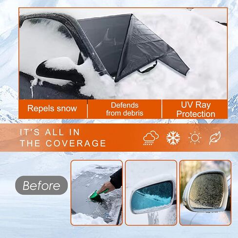 Ajxn Car Windshield Snow Cover, Windshield Cover for Ice and Snow Frost with Removable Mirror Cover Protector, Wiper Front Window Protects Windproof UV Sunshade Cover for Most Cars Black #4 (85"x49") in Saudi Arabia