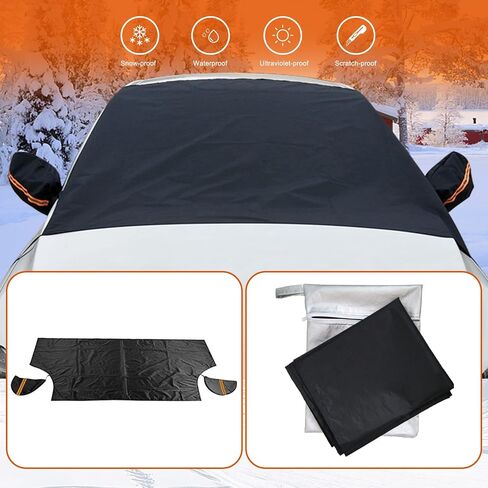 Ajxn Car Windshield Snow Cover, Windshield Cover for Ice and Snow Frost with Removable Mirror Cover Protector, Wiper Front Window Protects Windproof UV Sunshade Cover for Most Cars Black #4 (85"x49") in Saudi Arabia
