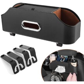 Car Seat Back Organizer - Stylish & Functional Storage for Family Adventures - Cup Holders, Tissue Box & Hooks - Perfect for Kids, Road Trips & Travel (Beige) in Saudi Arabia