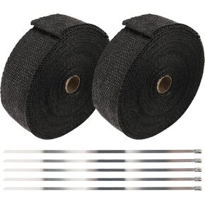 MAHIONG 2 Rolls 2 Inch x 50 Feet Black Exhaust Heat Wrap, Fiberglass Motorcycle Exhaust Wrap with 20pcs Stainless Steel Ties in Saudi Arabia