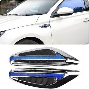 2PCS A Pair Hood Vents for Cars, Auto Air Flow Fender Side Vent Decoration Sticker, Vehicle Blade Fender Side Marker, Universal Automotive Hood Simulation Air Vent Trim for SUV Truck (Blue)