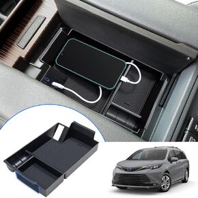 صينية تنظيم وحدة التحكم المركزية من TOPINSTALL متوافقة مع 2023 2022 2021 Toyota Sienna، صندوق مسند الذراع، صينية تخزين ثانوية، حاوية عملات معدنية من بلاستيك ABS in Kuwait